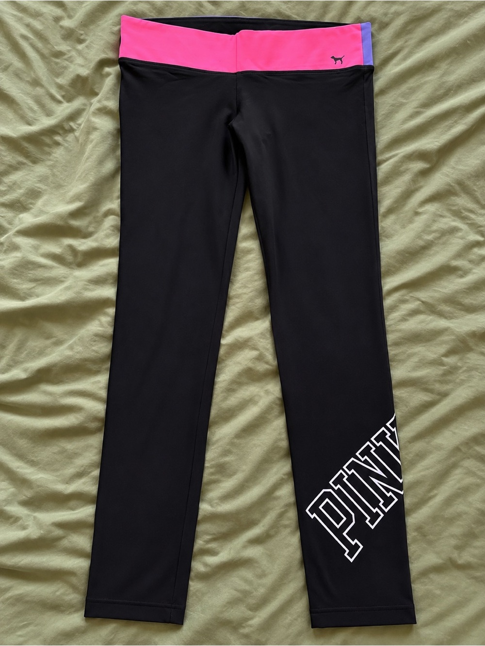 PINK Victoria's Secret Black Leggings with Bright Pink Waistband